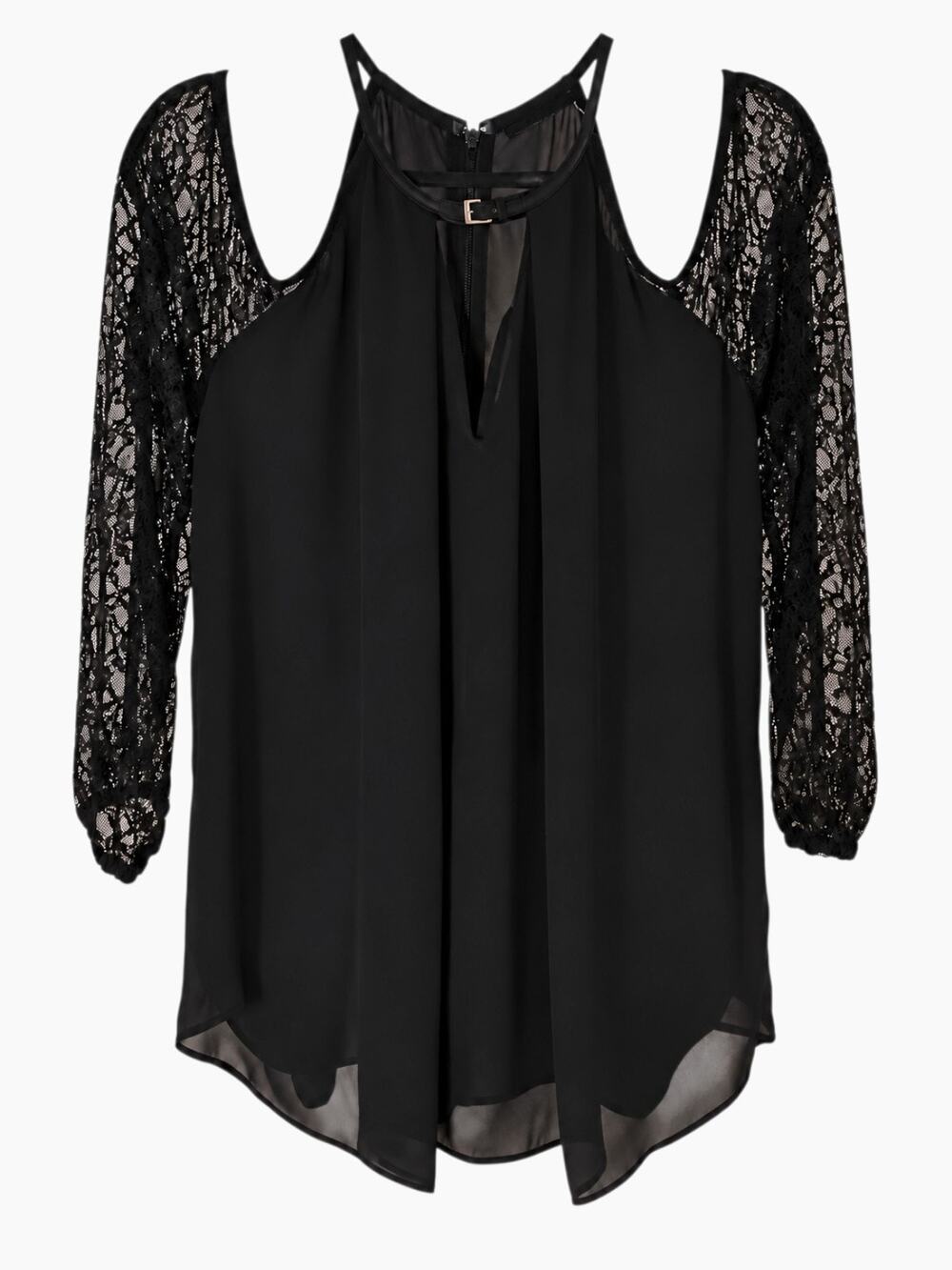 Marciano Black Annaliese Cold Shoulder Long Sleeve Top Large NWT